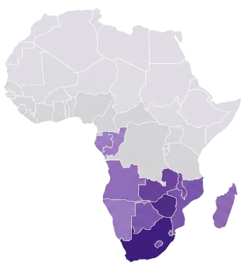 Map highlighting LOEXA Africa's current Southern Africa footprint